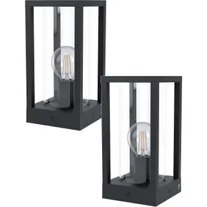 2 PACK IP44 Outdoor Bollard Light Black Cast Aluminium Box 40W E27 Lamp Post