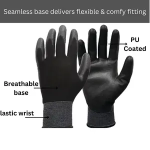 HAUSOWN PU & Nylon Handling Gloves For Firm Grip & Enhanced Dexterity Large Size Pack of 24 pairs