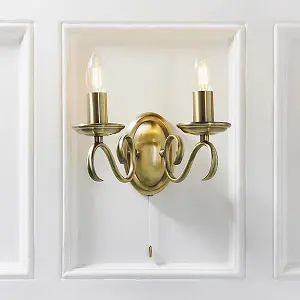 Luminosa Bernice 2 Light Indoor Candle Wall Light Antique Brass, E14