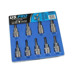 US PRO Tools 9PC 3/8" DR Hex Allen Bit Sockets 48mm Long 3 - 10mm 2152