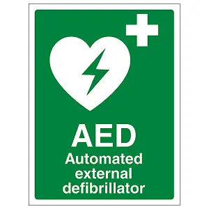 AED Auto. External Defibrillator Sign - Adhesive Vinyl 150x200mm (x3)