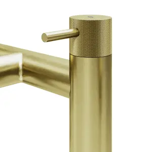 GoodHome Owens Satin Brass effect Deck-mounted Bath mixer tap with shower kit