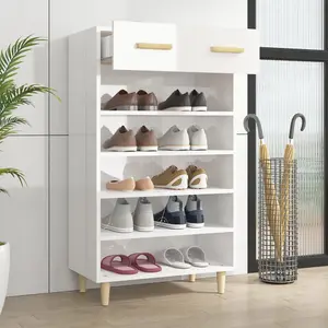 Berkfield Shoe Cabinet High Gloss White 60x35x105 cm Engineered Wood