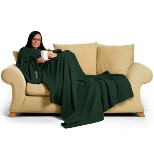 Racing Green Snug Rug Deluxe Blanket With Sleeves Luxury Cosy Super Soft Coral Fleece Fabric Long Oversized Pouch Pocket Adults