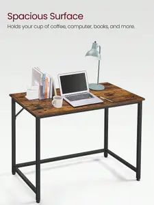 VASAGLE Computer Desk, Writing Desk, Small Office Table, Simple Assembly, Steel, Industrial Design, Rustic Brown And Black