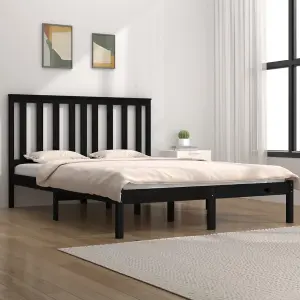 Berkfield Bed Frame Black Solid Wood Pine 140x190 cm