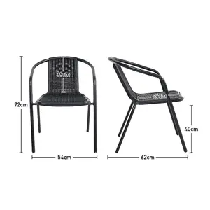 6 Pcs Black Vintage Style Stacking Rattan Patio Garden Chairs Outdoor Armchairs with Metal Frame