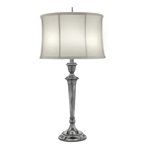 Table Lamp Zinc Cast Off White Silk Shantung Shade Antique Nickel LED E27 60W