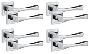 4 Pair Straight Astrid Design Door Handles Square Rose Polished Chrome Finish