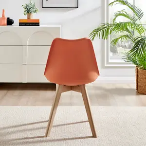 Stolm Bright Moulded Plastic Dining Chair with Wooden Legs and Foam Cushion Seat (Set of 2) Orange