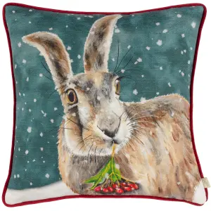 Evans Lichfield Christmas Hare Piped Feather Filled Cushion