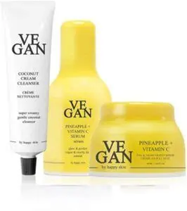 VEGAN By Happy Skin Pineapple + Vitamin C Cream 50Ml + Pineapple + Vitamin C Serum 30Ml + Coconut Cream Cleanser 150Ml