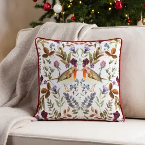 Evans Lichfield Mirrored Robin Watercolour Printed Piped Feather Filled Cushion