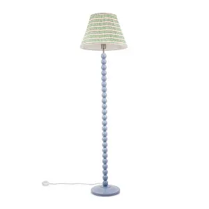 ValueLights Bobbles Powder Blue Bobbin Floor Lamp with Pink Aztec Pleated Shade