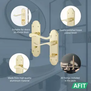 AFIT Polished Brass Bathroom Door Handles - Victorian Scroll Shaped - 1 Pair of Internal Door Handles