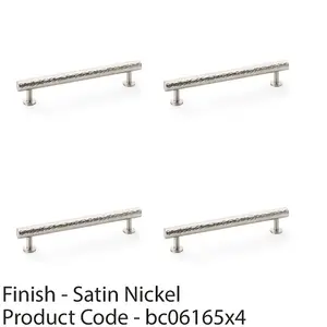 4 PACK - Hammered T Bar Pull Handle - Satin Nickel - 160mm Centres SOLID BRASS Drawer