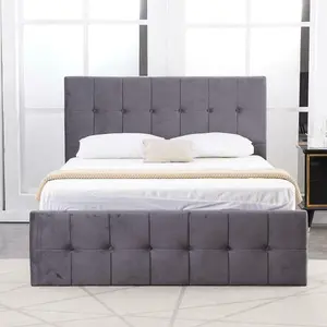 Ottoman Storage Bed grey 3ft single velvet cushioned bedroom