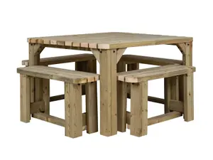 QUADRUM Rounded Picnic Table With 4 Benches (Natural finish)