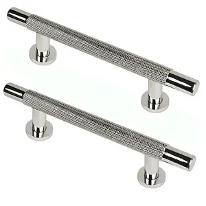 CH445 Knurled T Bar Pull Handle, Polished Chrome, 306mm Centres, Pack of 2