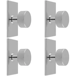 4 PACK - Reeded Radio Cabinet Door Knob & Matching Backplate - Polished Chrome 76 x 40mm