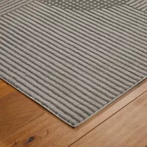 Grey Easy to Clean Modern Abstract Striped Living Room Dining Room Rug-80cm X 150cm