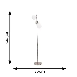 ValueLights Jas Chrome 3 Way Floor Lamp with White Frosted Glass Globe Shades - LED Bulbs Included