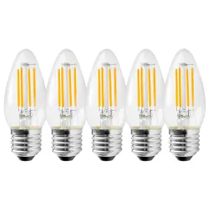 Harper Living 5 Watts E27 LED Bulb Clear Candle Cool White Dimmable, Pack of 5