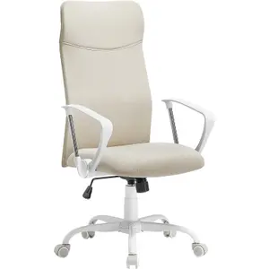 SONGMICS Desk Chair, Ergonomic Swivel Office Chair, Adjustable Height, Upholstered Seat, Tilt Function, Cappuccino Beige