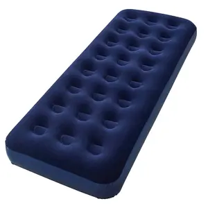 Blue Flocked Inflated Single Air Mattress Ideal For Camping, Festivals & Sleepovers