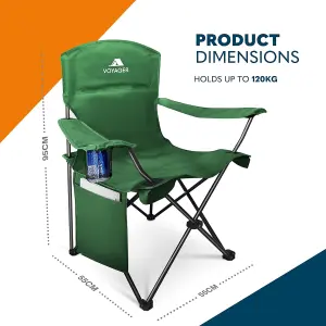 Voyager Folding Camping Chair 2-Pack, Lightweight with Pocket and Drinks Holder - Green