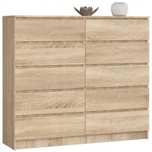 Sideboard, Chest Of Drawers 10 Drawers, Contemporary Chest Of Drawers, Modern Living Room Furniture 121 x 120 x 40 cm Oak