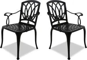 Centurion Supports Positano 2-Large Garden and Patio Bistro Chairs with Armrests in Cast Aluminium Black