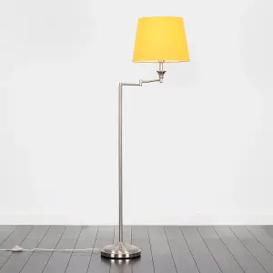 ValueLights Sinatra Adjustable Swing Arm Floor Lamp In Brushed Chrome Finish with Mustard Light Shade