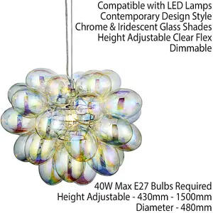 Hanging Ceiling Pendant Light Iridescent Holo Glass Bubble Shade Feature Lamp