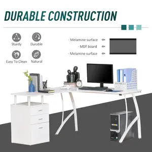 HOMCOM L-Shaped Corner PC Desk Table w/ Drawer Home Office Workstation, White