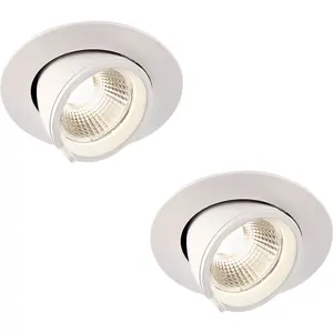 2 PACK Fully Adjustable Ceiling Downlight - 15W Cool White LED - Matt White