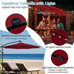 Costway 3 m Patio Solar-Lighted 112 LED Cantilever Offset Umbrella W/ Crank Tilt