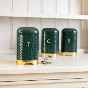 KitchenCraft Tea Canister Metal Storage Container Green Retro Jar