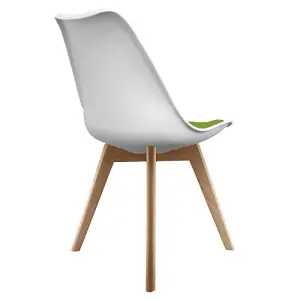 Soho White & Green Plastic Dining Chair with Squared Light Wood Legs