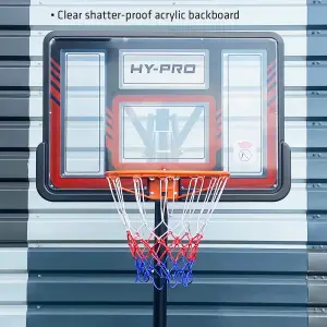 Hy-Pro Adjustable Basketball Stand With Handle - 2.3m - 3.05m, With Wheels, Portable, Backboard, Basketball Hoop, For Adults &