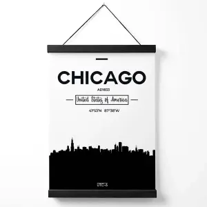 Chicago Black and White City Skyline Medium Poster with Black Hanger