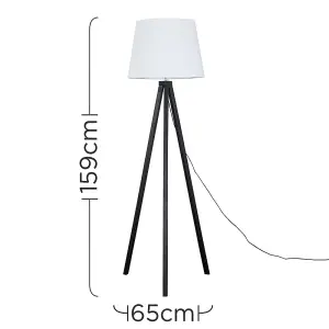 ValueLights Barbro Modern Black Wood Tripod Design Floor Lamp with White Tapered Shade - Includes 6w LED GLS Bulb 3000K Warm White