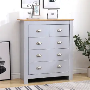 FurnitureHMD Elegant 3+2 Drawer Chest Tall Dresser Storage Cabinet Organiser Unit,Grey and Oak