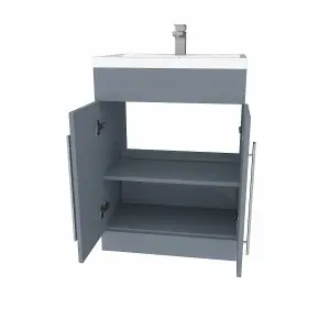 Rinse Bathrooms 600mm Free Standing Vanity Unit with Basin Sink Cabinet Unit Bathroom Storage Units Gloss Grey Painting