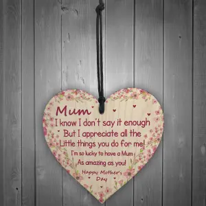 Mothers Day Gift For Mum Wooden Heart Gift For Her From Daughter Son Keepsake