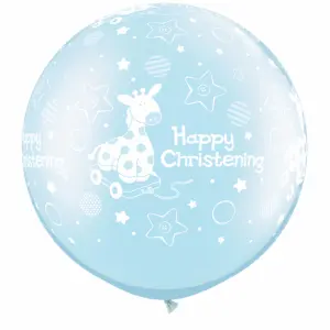 Qualatex Happy Christening Cute Giraffe Design Pearl Latex Balloons (Pack of 2) Light Blue (One Size)