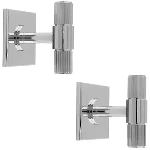 2 PACK - Reeded T Bar Cabinet Door Knob & Matching Backplate - Polished Chrome 40 x 40mm