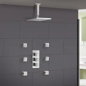 Rose Square Concealed Thermostatic Shower Mixer Set - Ceiling Head & Massage Body Jets