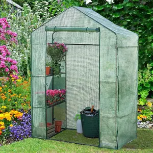 Walk In Greenhouse Garden Plant Grow House Outdoor Growhouse Garden Structure with Shelving & Roll Up Cover