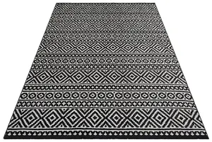 Black Outdoor Rug, Geometric Stain-Resistant Rug For Patio Decks, 3mm Modern Outdoor Luxurious Area Rug-190cm X 290cm